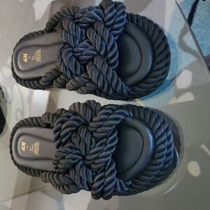 H&M black braided platform slide sandals